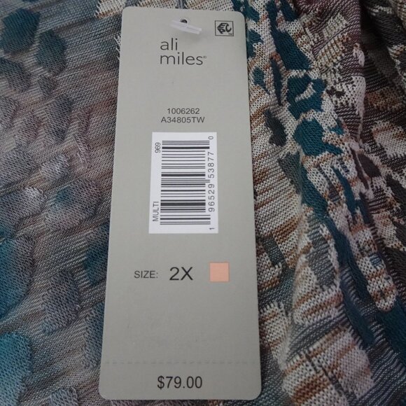 Ali Miles Knit Tunic Top Women's Plus Size 2X Multicolor Loose Fit Burnout - Picture 10 of 10